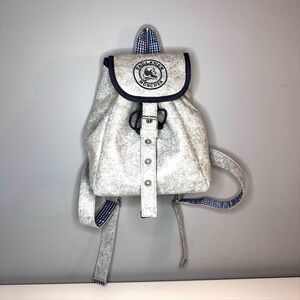 PAULANER MUNCHEN drawstring felt backpack, grey, gingham lined NWOT